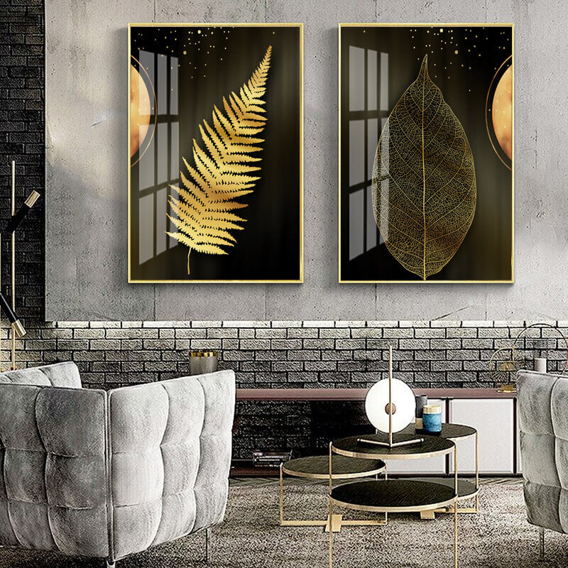 gold-çiçek-seti İkili Çerçeveli Tablo Seti BG124 - Görsel 1