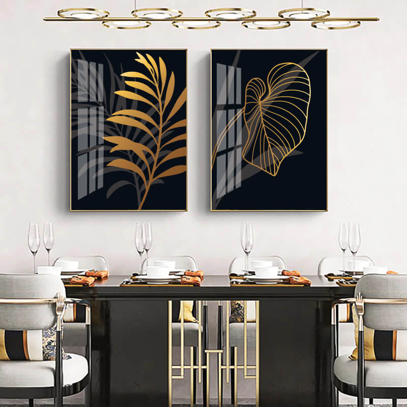 gold-desen-yaprak İkili Çerçeveli Tablo Seti BG126 - Görsel 1