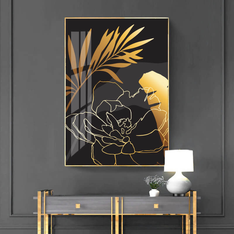 gold-yaprak-ve-ot Çerçeveli Tablo Poster BG167 - Görsel 1